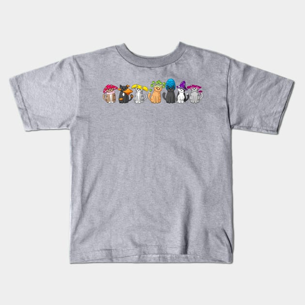 Mushroom Cats Kids T-Shirt by Doodlecats 